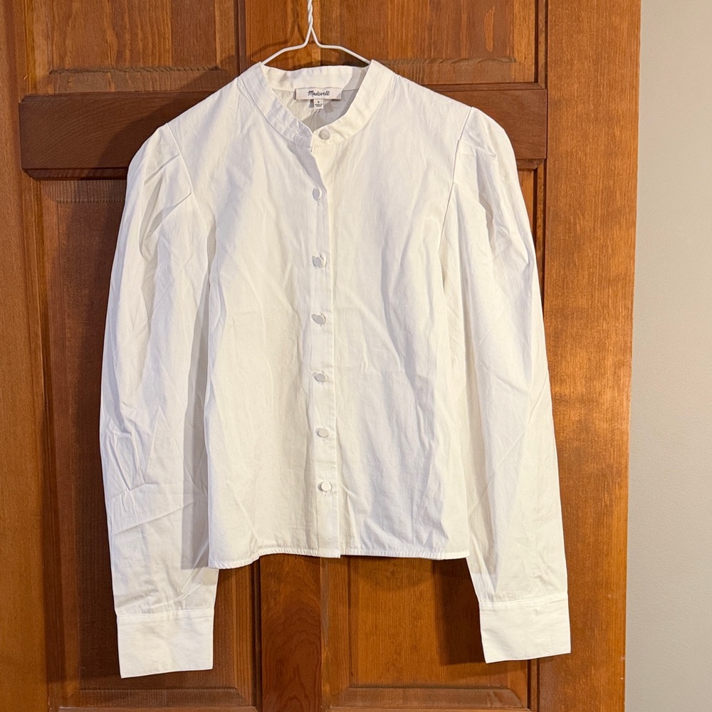 Madewell White Button-Front Mandarin Collar Blouse